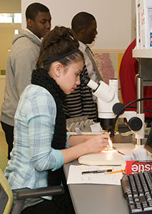PHOTO: A student works in the microscopy lab.